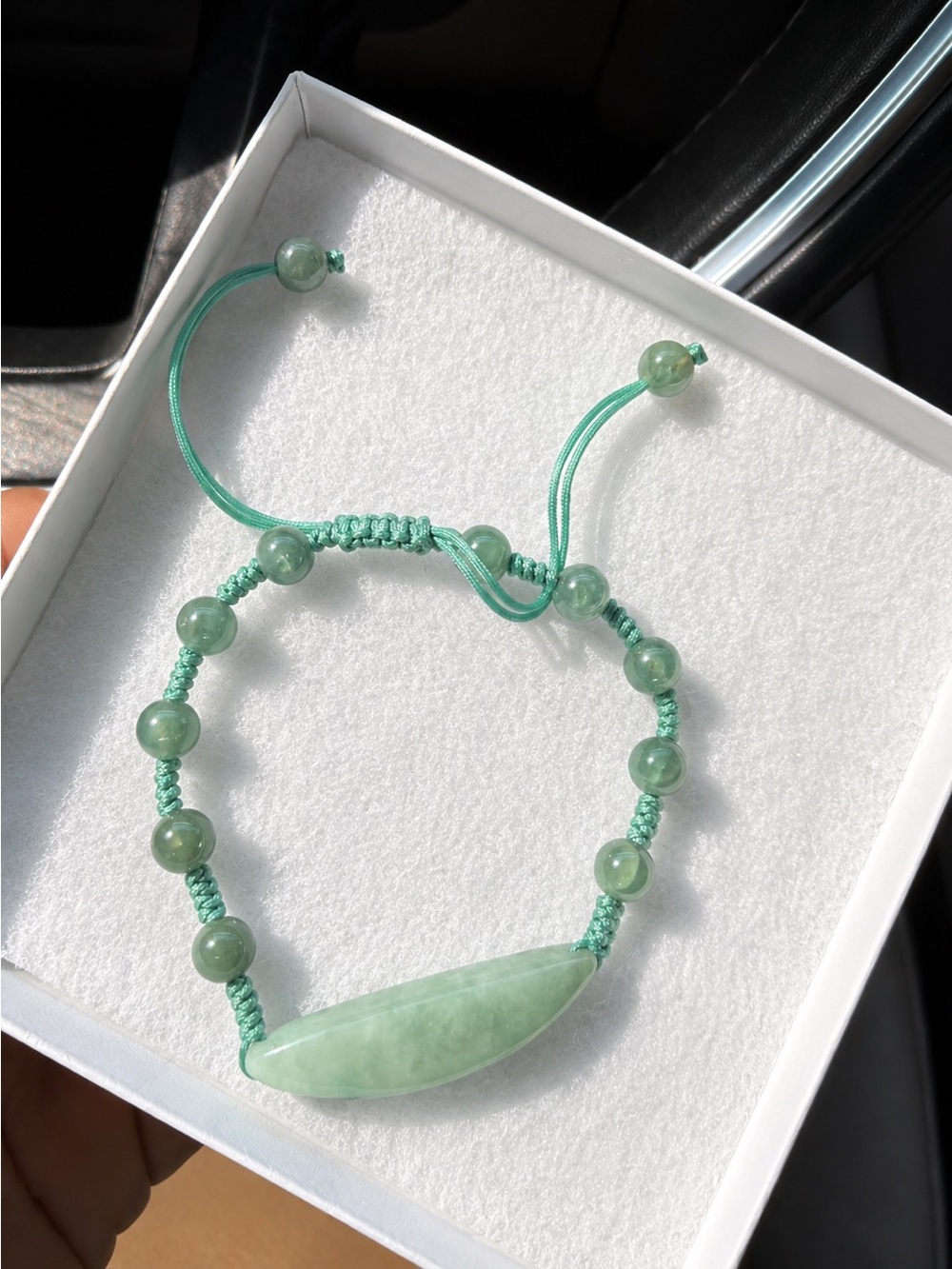Genuine Green Jade Beaded Macrame adjustable Bracelet - Women Jewelry